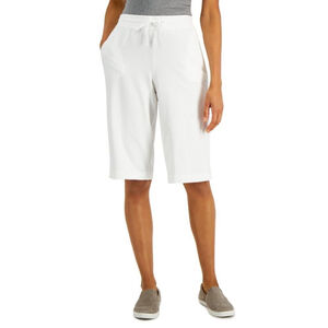 Karen Scott Skimmer Bright White Drawstring Knit Stretchy Knee-Length Shorts NWT